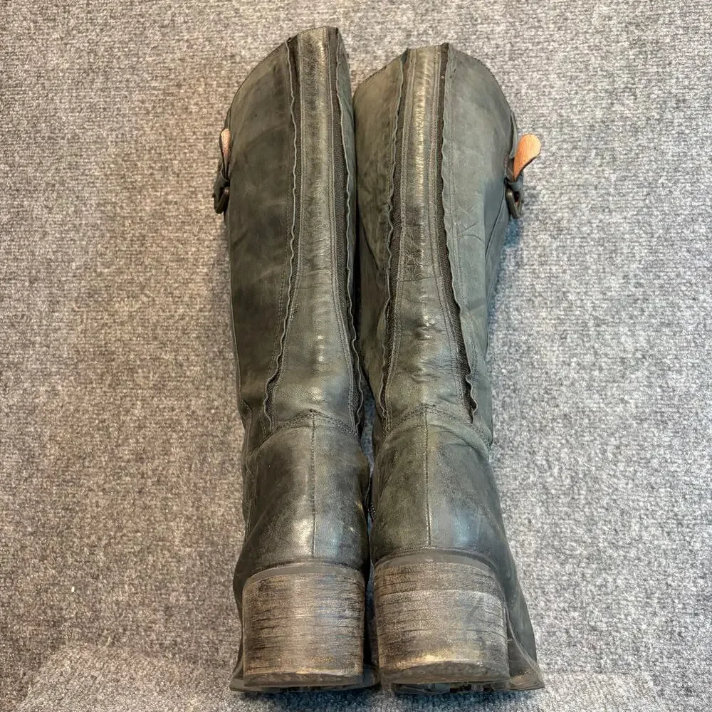Corso Como Black Leather Tall Knee High Riding Boots Block Heel Women Size 11